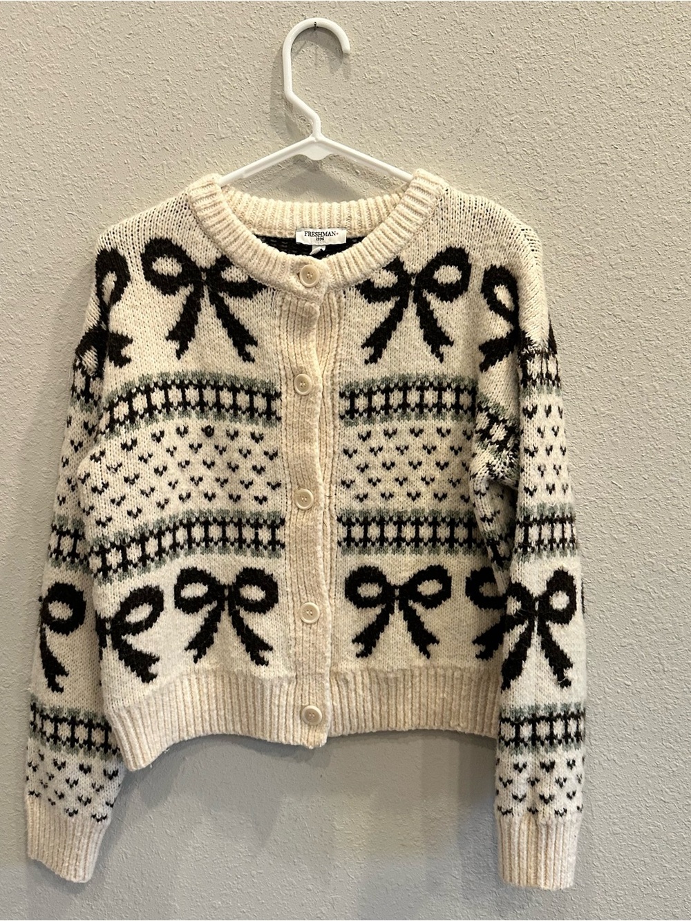 Freshman 1996 Bow Fair Isle Cardigan Sweater Medium Coquette